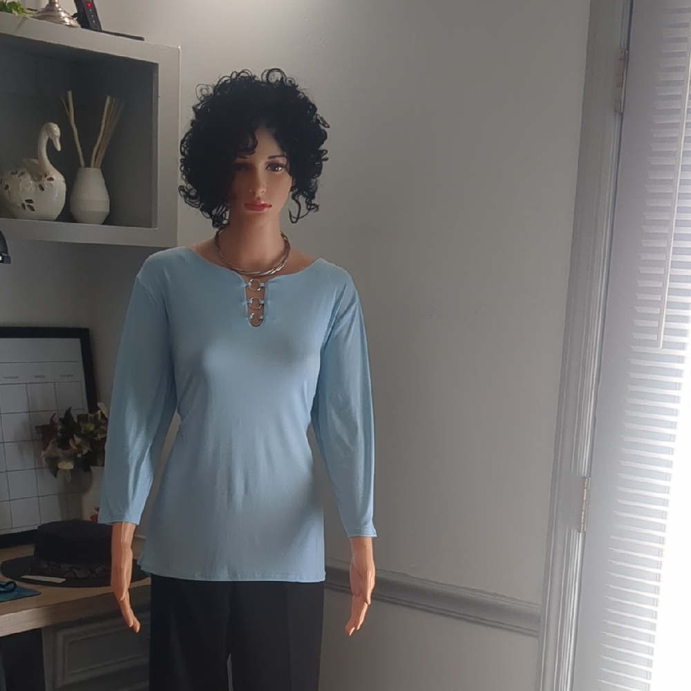 NY Collection Blue Fitted 3/4 Sleeve Blouse